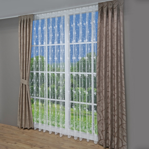 Elsterberg - Store Gardine Meterware Stickerei ungen�ht Waben-T�ll wei� natur