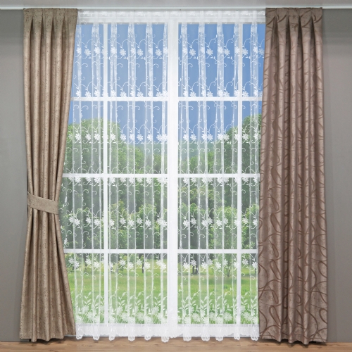 Elsterberg - Store Gardine Meterware Stickerei ungen�ht Waben-T�ll wei� natur