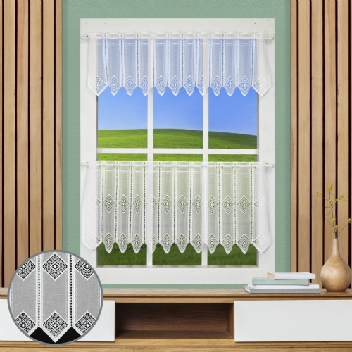 Erzgebirge - n�hfreie Bistro-Gardine Stickerei Spitze wei� oder creme