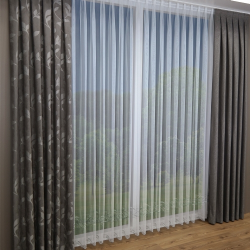 Falkenstein - Store Gardine Meterware Stickerei ungen�ht wei� grau