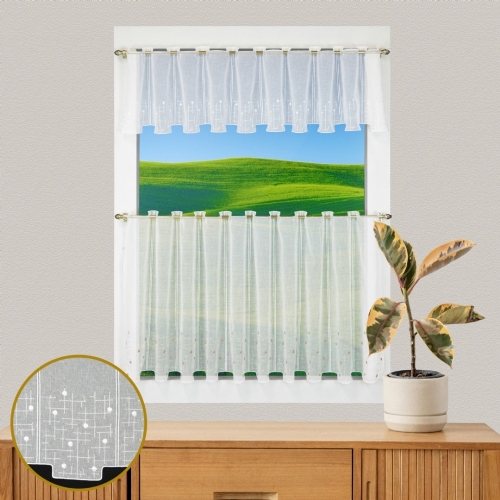 Klingenthal braun - n�hfreier Kurz-Store Bisro-Gardine Schneeball-Spitze