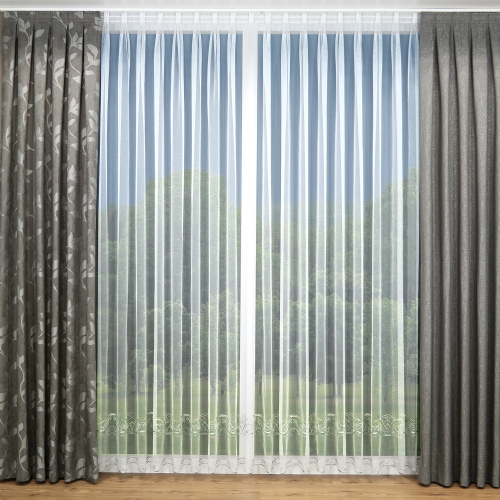 Falkenstein - Store Gardine Meterware Stickerei ungen�ht wei� grau