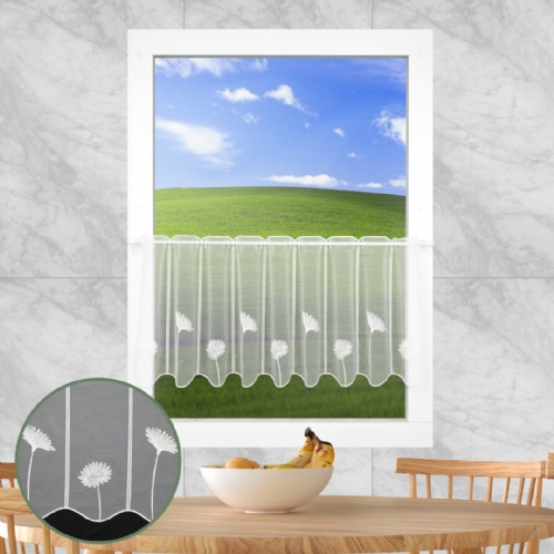 Sebnitz wei� - n�hfreie Kurz-Gardine Store Stickerei