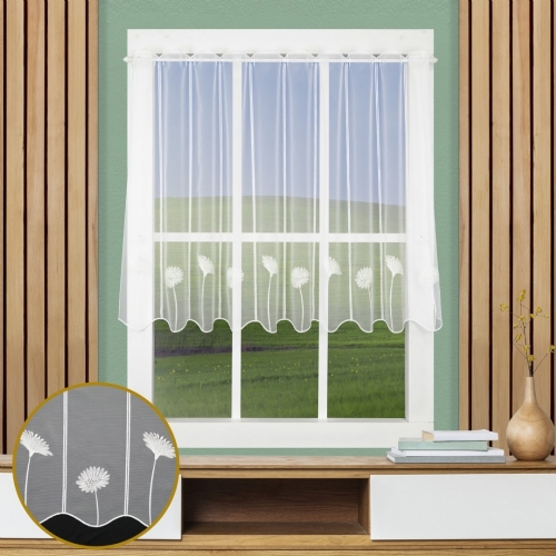 Sebnitz wei� - n�hfreie Kurz-Gardine Store Stickerei