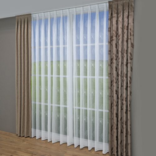 Pulsnitz - Meterware Gardine Stickerei ungen�ht Gingkoblatt wei� natur