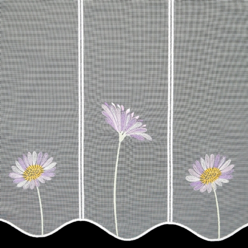 Sebnitz wei�-gr�n-flieder - n�hfreie Kurz-Gardine Store Stickerei